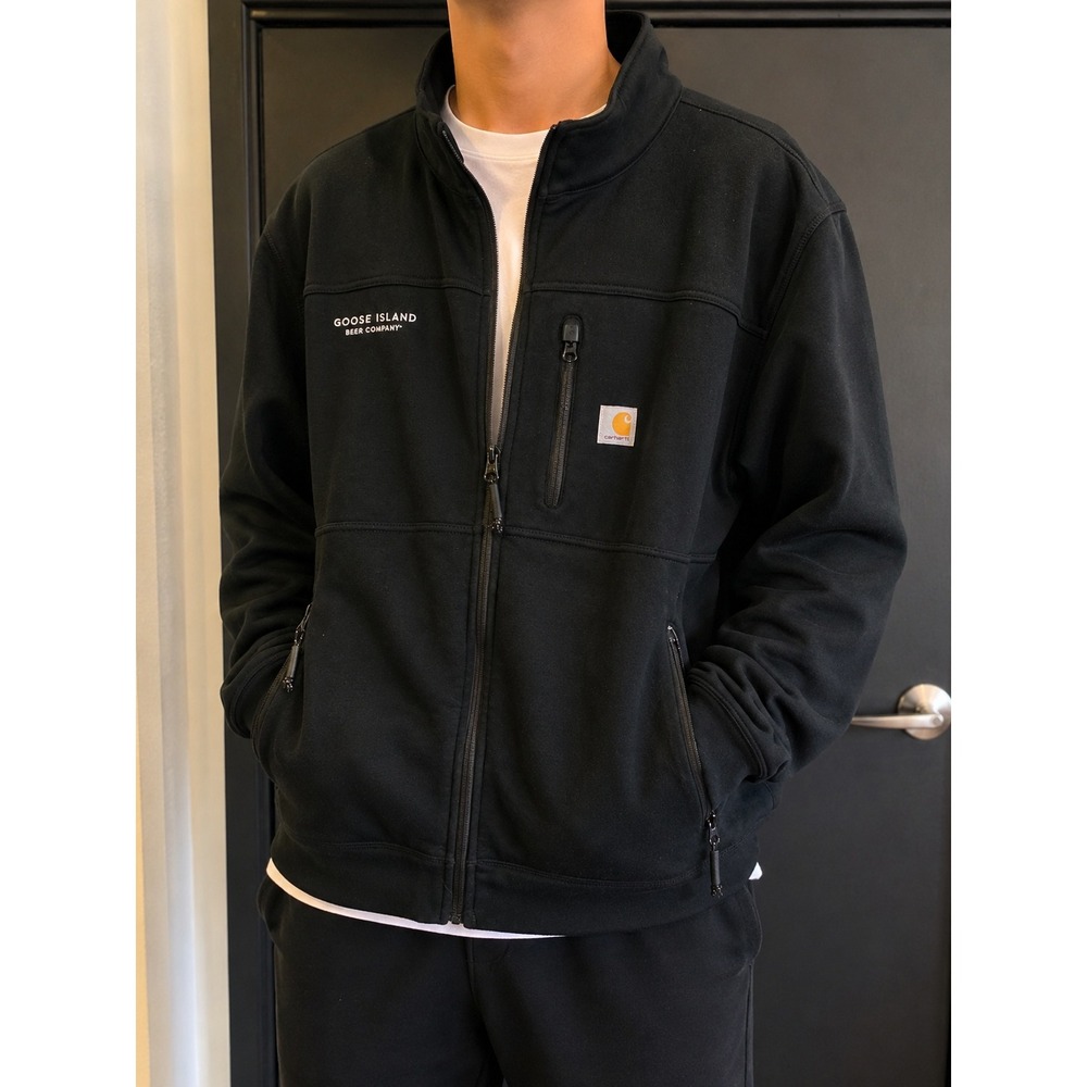 Carhartt Mens XL Full Zip Softshell Jacket Black Goose Island Beer Co Logo Mock